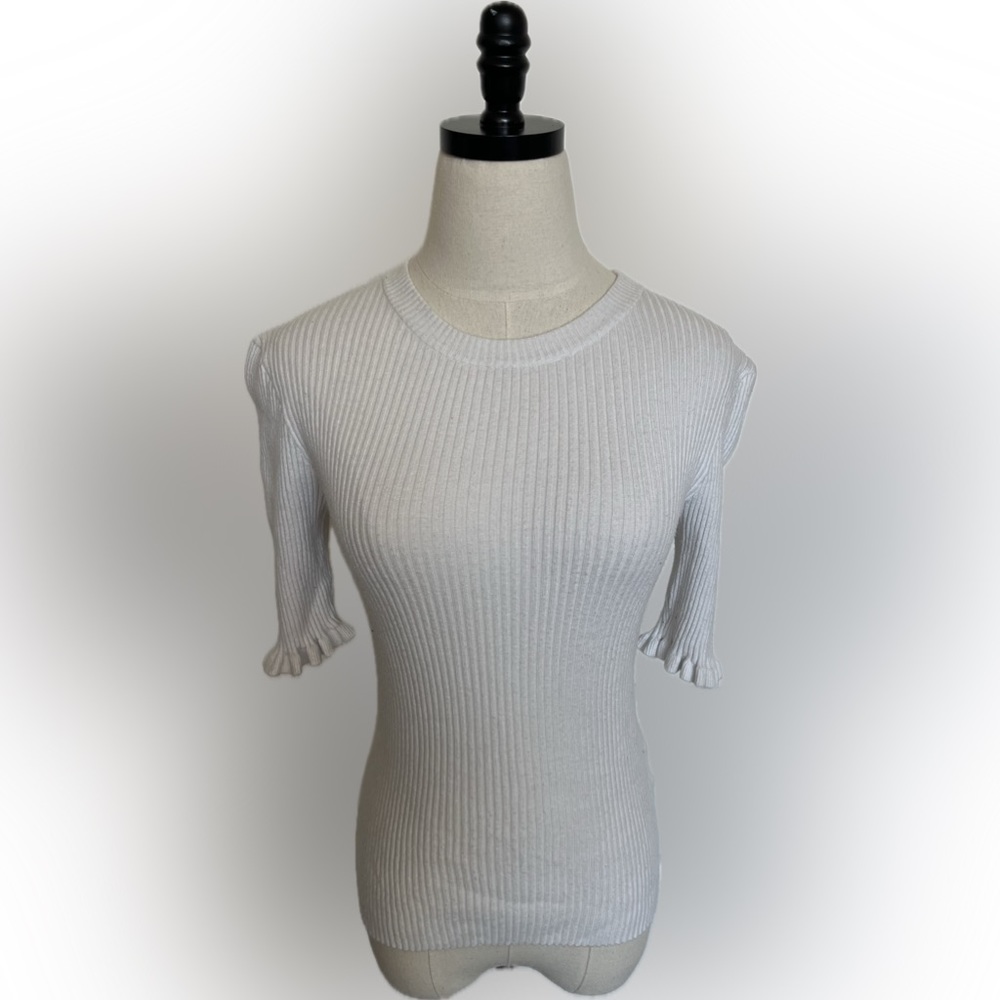 Princess Highway Crewneck Ruffle Sweater in White